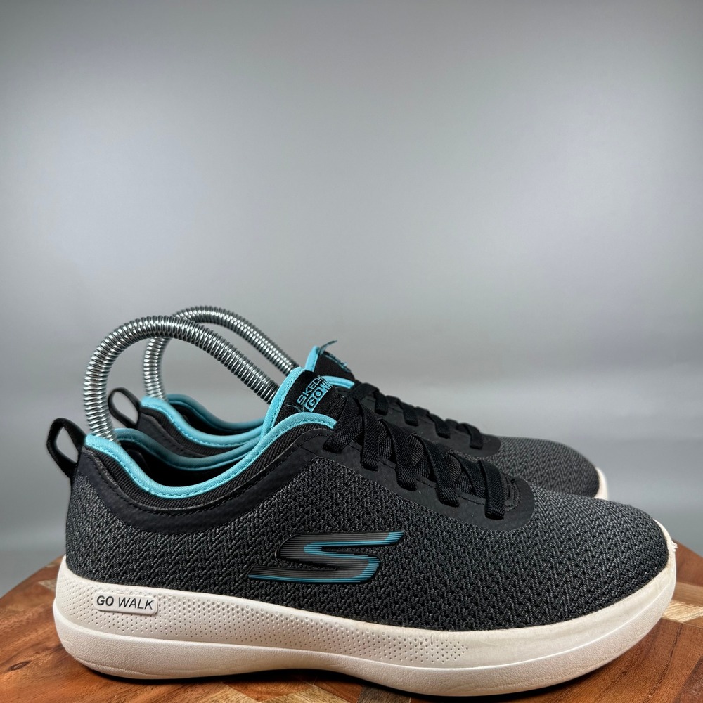 Skechers Go Walk 6 Black Turquoise Mesh Walking Shoes 124603 Womens 6